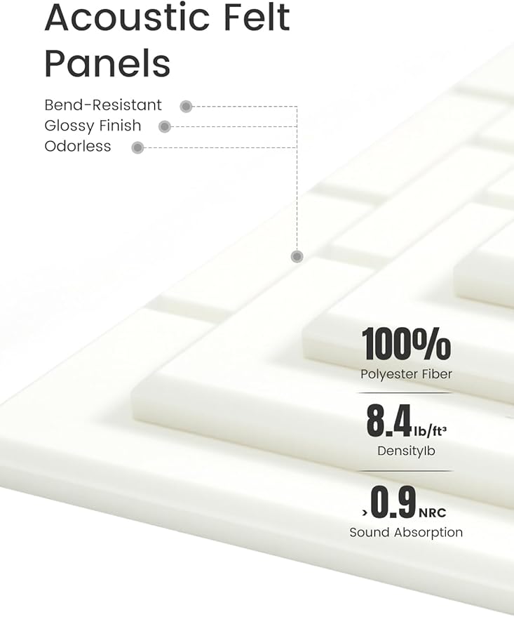Bumusty Large Cork Board Alternative-47 x35 Felt Bulletin Board Tiles, with 30 Pushpins, 70 Adhesive Tabs, 12-Pack Slat Wall Paneling, Cork Boards for Office Push Pin Board Felt Board-Milky White