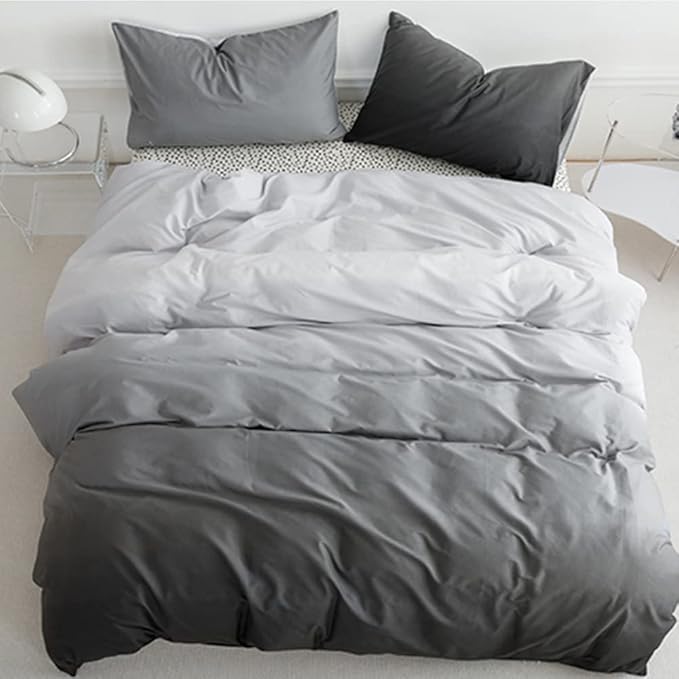 CLOTHKNOW Grey Silver Comforter Set California King 3Pcs Gray Gradient Bedding Comforter Sets Soft Tone Grey Comforter with 2 x Pillow Cases