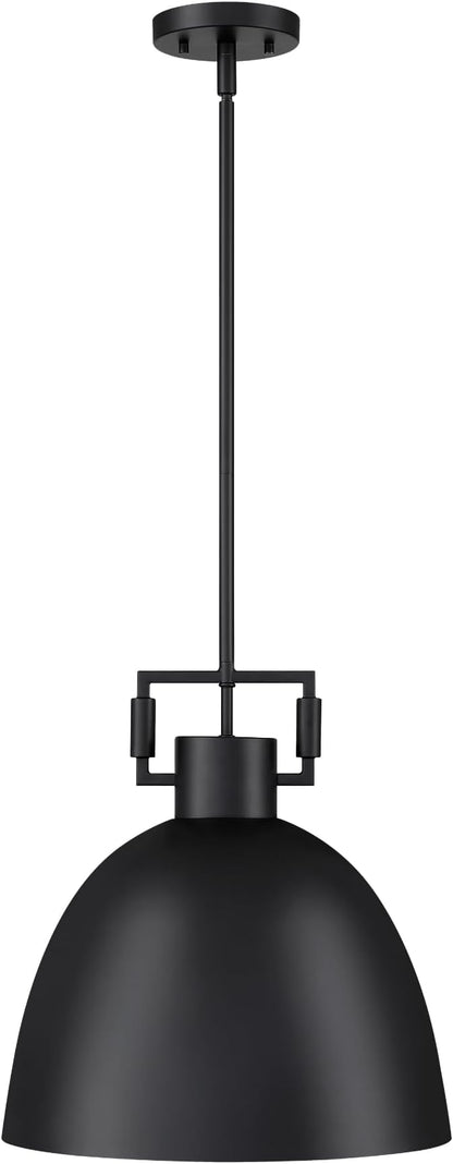 Nathan James Leigh Pendant Lighting, Hanging Ceiling Light with Oversized Metal Shade and Adjustable Cord, for Kitchen Island or Entryway, Matte Black