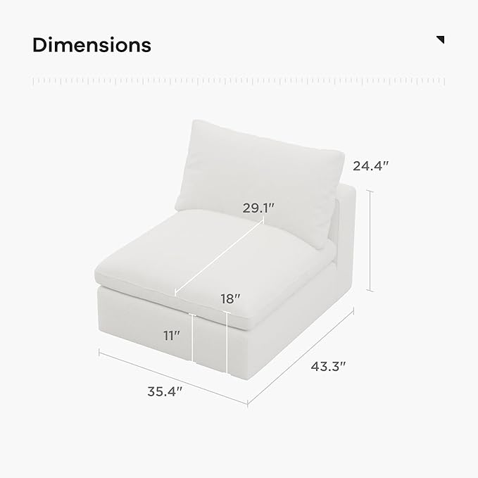 Acanva Oversized Modular Sectional Cloud Couch, Free Combination Minimalist Sofa with Shredded Latex Filled Cushion and Removable Slipcovers for Living Room, Apartments, Home Office, Middle Chair