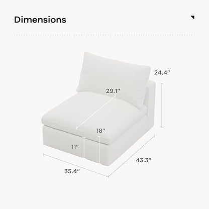 Acanva Oversized Modular Sectional Cloud Couch, Free Combination Minimalist Sofa with Shredded Latex Filled Cushion and Removable Slipcovers for Living Room, Apartments, Home Office, Middle Chair