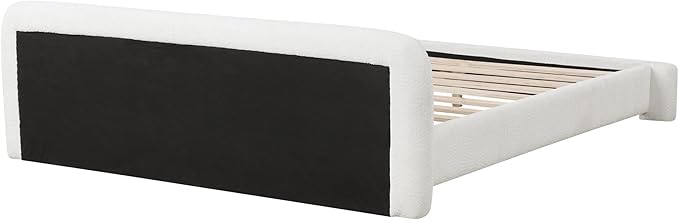 King Size Bed Frame, Upholstered Cloud Boucle Platform Beds Frames with Headboard, Anti-Collision Soft Rounded Corners Footboard, No Box Spring Required, Easy Assembly (23.8" White, King)