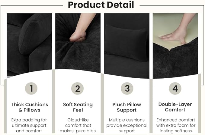 Cloud Couch for LivingRoom,190" U Shaped Modular Sectional Couch with Storage Ottoman,Down Filled 9 Seater Convertible Sleeper Sofa Bed Oversized Furniture,Black
