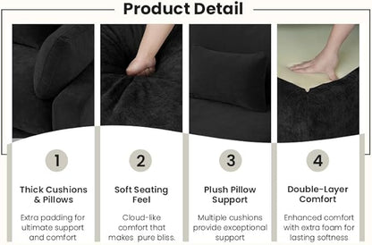 Cloud Couch for LivingRoom,190" U Shaped Modular Sectional Couch with Storage Ottoman,Down Filled 9 Seater Convertible Sleeper Sofa Bed Oversized Furniture,Black