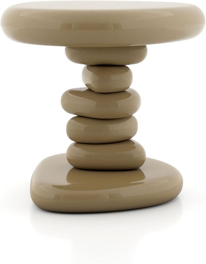 24/7 Shop at Home Kavren Modern 22-inch Oval Glossy Pedestal End Table, Stone Shape Living Room Furniture for Small Space, Light Brown