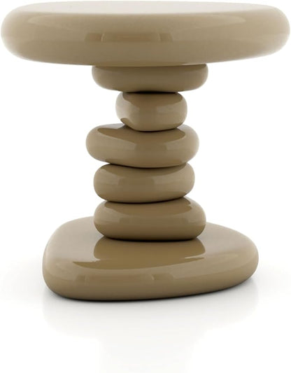 24/7 Shop at Home Kavren Modern 22-inch Oval Glossy Pedestal End Table, Stone Shape Living Room Furniture for Small Space, Light Brown