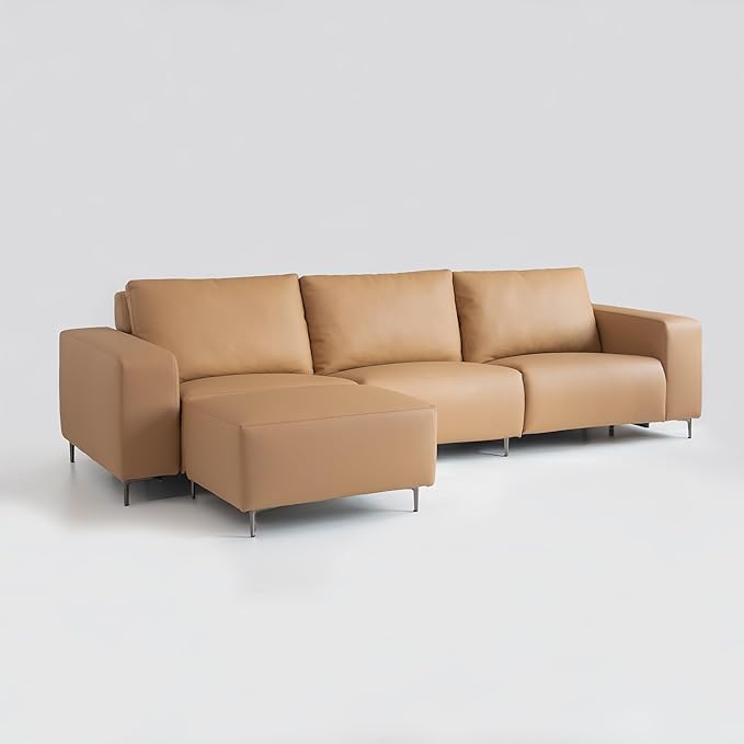 Acanva Dual Power Reclining Sectional Sofa with Movable Ottoman, Modern Vegan Leather Modular Recliner Couch for Living Room, 4 Piece Set