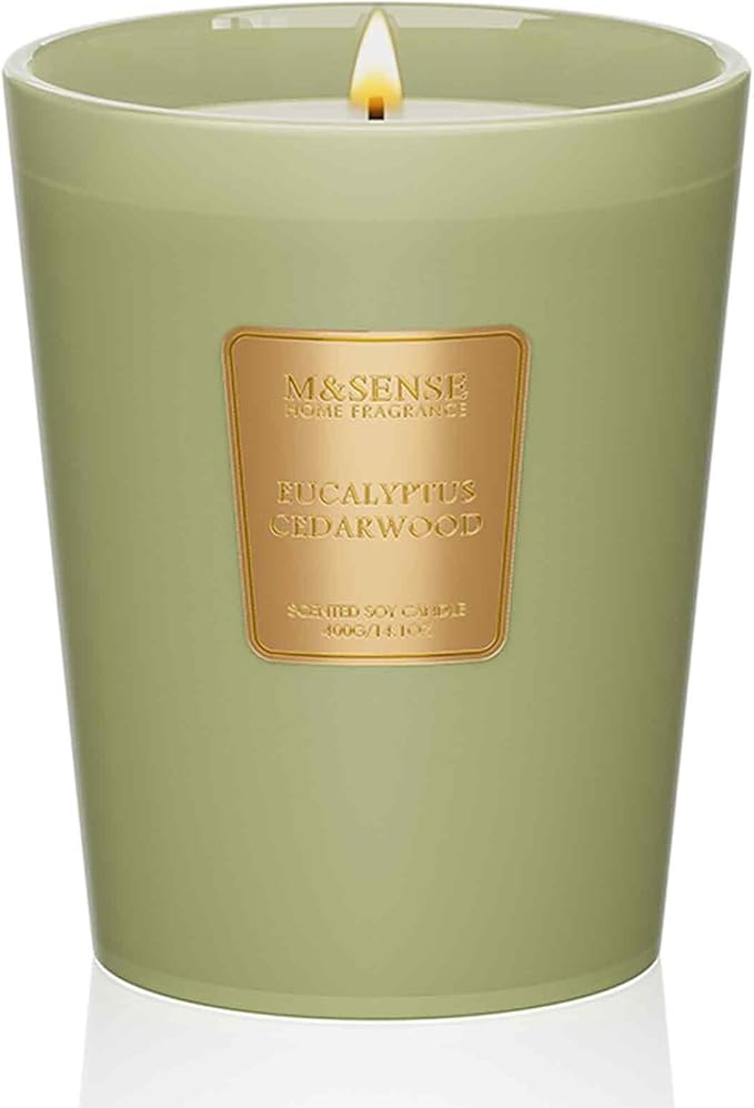 M&SENSE Eucalyptus Cedarwood Scented Natural Soy Wax Candle, 14.1oz 60 Hours Long Lasting Slow Burning, Aromatherapy Candle for Stress Relief Home Decor