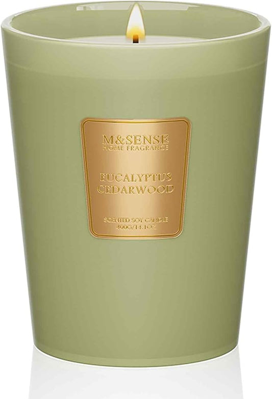 M&SENSE Eucalyptus Cedarwood Scented Natural Soy Wax Candle, 14.1oz 60 Hours Long Lasting Slow Burning, Aromatherapy Candle for Stress Relief Home Decor