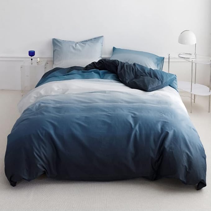 Pureant White Blue Gradient Comforter Sets Twin Women Men Solid Sky Bedding Comforters Cotton Modern Plain Navy Quilts Watercolor Art Soft and Sea Blanket Warm Twin(68''*90''-Comforter)