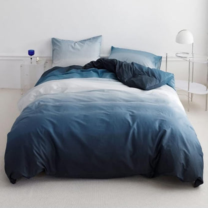 Pureant White Blue Gradient Comforter Sets Twin Women Men Solid Sky Bedding Comforters Cotton Modern Plain Navy Quilts Watercolor Art Soft and Sea Blanket Warm Twin(68''*90''-Comforter)