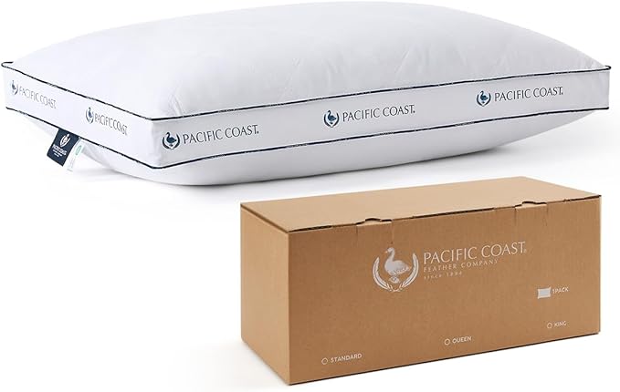 Pacific Coast Firm Bed Pillow, Luxury Hotel Collection Goose Feather and Down Pillow for Sleeping, Standard Size with Gusset Design, Oeko-TEX Certified, Supportive for Side and Back Sleepers