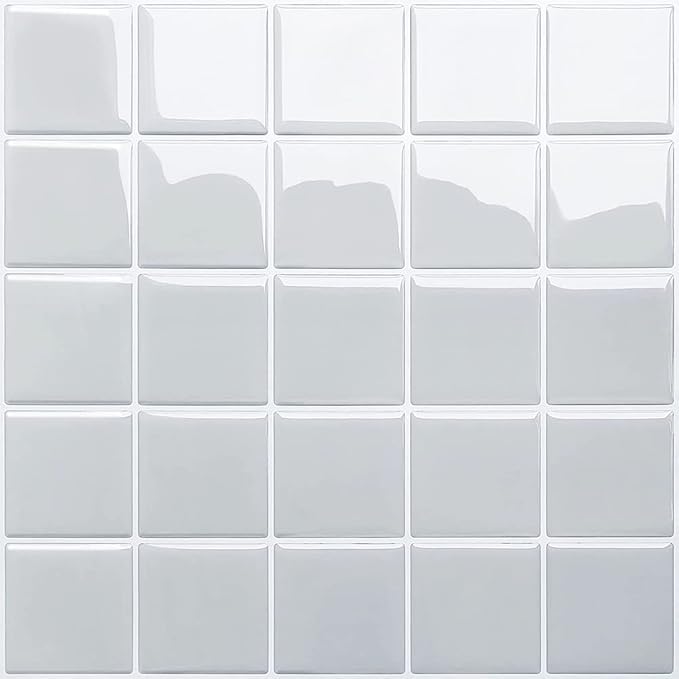 Alwayspon 10 Sheets 10"x10" Grey 3D Vinyl Backsplash Tiles, Self-Adhesive Peel and Stick Wall Tile Stickers Stick on Subway Tiles for Kitchen Bathroom Wall