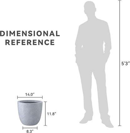 Kante 14 Inch Dia Round Concrete Planter, Indoor Outdoor Large Plant Pot with Drainage Hole and Rubber Plug for Home Patio Garden, Gray