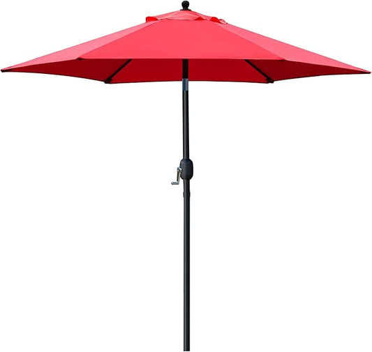 Sunnyglade 7.5' Patio Umbrella Outdoor Table Market Umbrella with Push Button Tilt/Crank, 6 Ribs (Red)