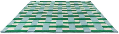Emerald Green and Aquamarine Hand-Tufted Wool Area Rug 5x5 Ft (Square) – Modern Checkered Basketweave Carpet for Bedroom, Living Room, Nursery – Plush, Artistic, Durable
