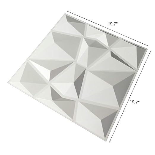 Art3d 12 Pack 3D Diamond Design Wall panels 19.7"x19.7" PVC Panel for Interior Wall Decor Living Room, Office, TV Background, Snow White