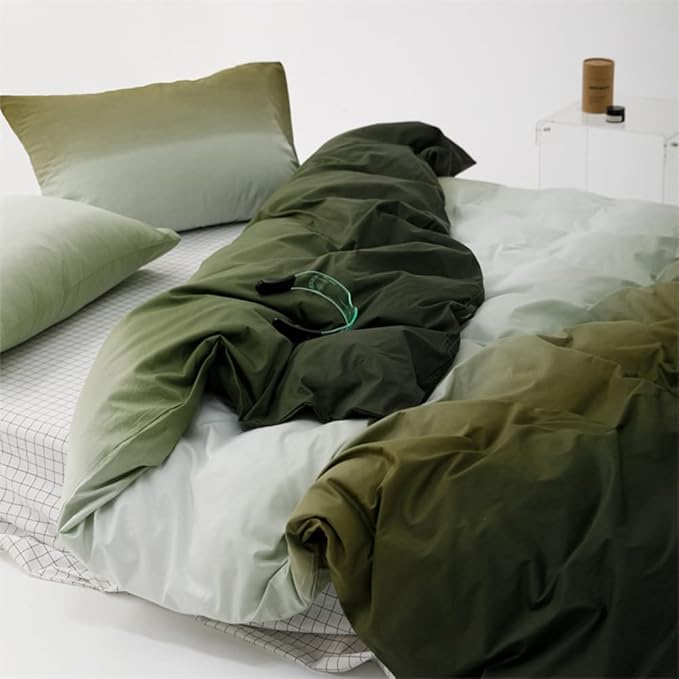 Pureant Army Green Gradient Comforter Sets King Women Men Solid White and Green Bedding Comforters Cotton Modern Plain Dark Hunter Green Gradient Quilts Watercolor Art Bedding Soft Green Blankets