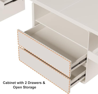 homary 94.5'' White Double Workstation Desk for 2, Large Home Office Computer Desk with 4 Drawers & 1 Cabinet, Executive Modern White Desk for Shared Workspace