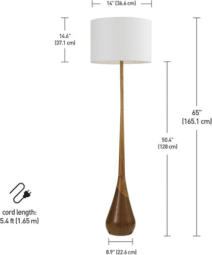 GLOBE Electric Novogratz x Harrington 65" Floor Lamp, 2-Tone Faux Wood Base, White Fabric Shade, Socket Rotary Switch 67225