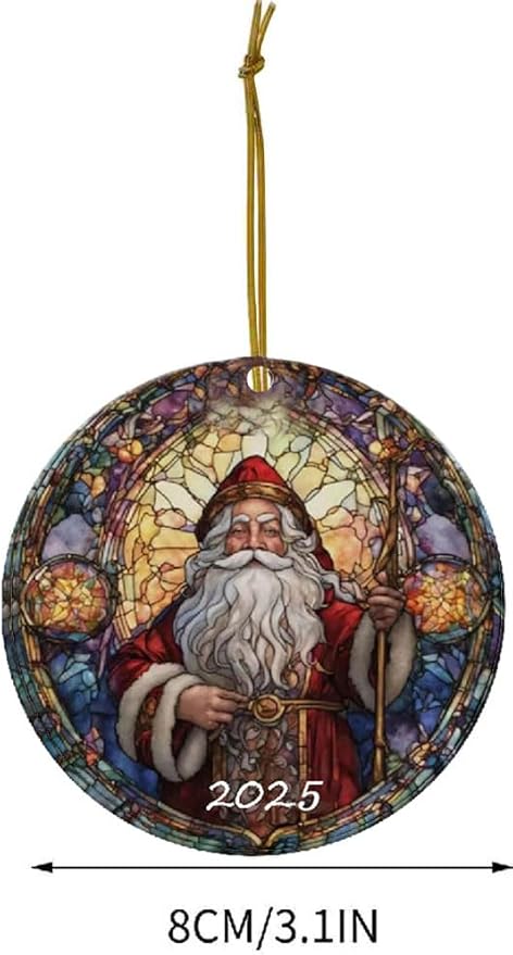 Santa Claus Ornaments 2025 in Stained Glass Style,2025 Christmas Ornaments, Round Fun Acrylic Decoration Gifts (Santa Claus)