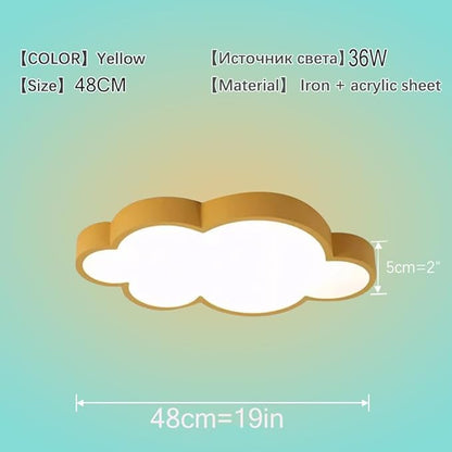 Cloud Shape Led Ceiling Light, 48Cm/19Inch, 36W, Yellow, with Remote Control 4 Color Temperatures,Adjustable Warm Light Eye Protection Bedroom Study/Kindergarten Ceiling Lights