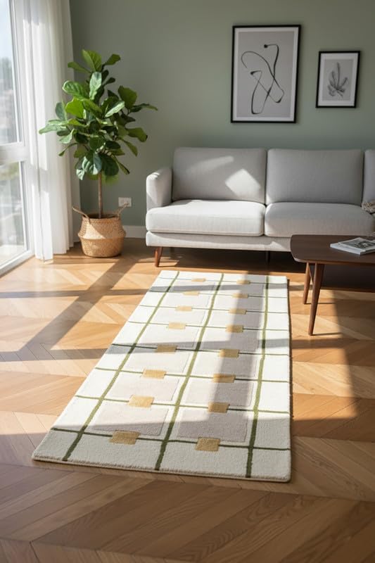 Greer Hand-Tufted Wool Rug - Elegant Taupe and Olive Geometric Pattern for Sophisticated Home Decor (4x6 Ft)