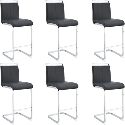 Bar Stools Set of 6,25" Counter Height Bar Stools with Footrest,Black Faux Leather Kitchen Stool with Chrome Plated Metal Leg,Counter Height Stool Ideal for Island Pub Kitchen Counter Dining Chair
