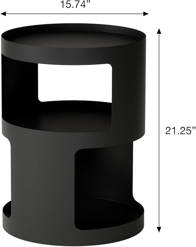XIV Side Table, Round End Table, Modern Nightstand, Metal Accent Table, Small Bed Side Table for Living Room Bedroom, Bedside Table, Night Stand, No Assembly Required (Black, Round)