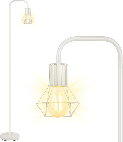 BoostArea White Floor Lamp, Industrial Floor Lamp, 6W Diamond Standing Lamp, E26 Socket, On/Off Footswitch, Whole Metal, Modern Small Simple Stand Up Lamp for Bedroom Living Room, Vintage, Mid Century