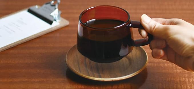 KINTO 21742 SEPIA Cup & Saucer, 9.1 fl oz (270 ml), Amber, Heat-Resistant Glass, Gift, Present