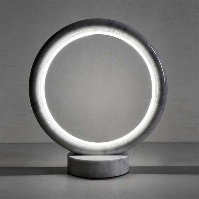 Celestia Marble Circle Table Lamp with Marble Base | 16W LED Light | Adjustable CCT 2700K-5000K | Modern Decorative Accent for Bedroom Living Room & Office | Rechargeable Energy-Efficient