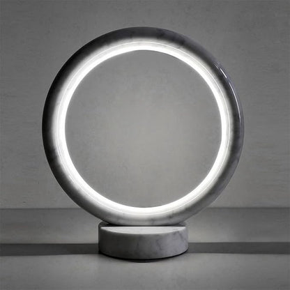 Celestia Marble Circle Table Lamp with Marble Base | 16W LED Light | Adjustable CCT 2700K-5000K | Modern Decorative Accent for Bedroom Living Room & Office | Rechargeable Energy-Efficient