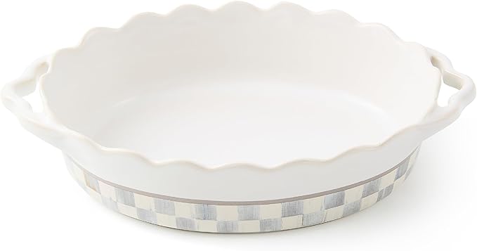 MACKENZIE-CHILDS Everyday Oval Casserole Baker, Cute Oven Baker, Small, Gray-and-White Sterling Check