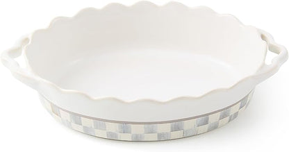 MACKENZIE-CHILDS Everyday Oval Casserole Baker, Cute Oven Baker, Small, Gray-and-White Sterling Check