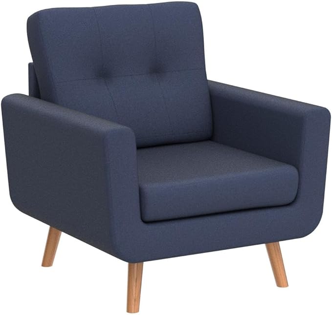 Tbfit Accent Chair, Reading Chair for Living Room & Bedroom, Mid Century Modern Arm Chair, Button Tufted Upholstered Accent Chairs Sofa with Solid Wood Frame (Blue)