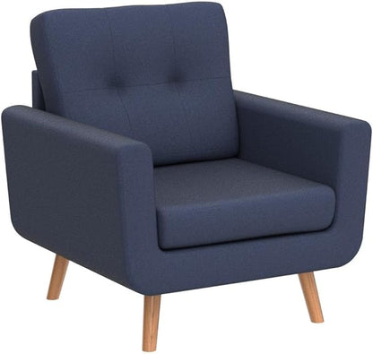 Tbfit Accent Chair, Reading Chair for Living Room & Bedroom, Mid Century Modern Arm Chair, Button Tufted Upholstered Accent Chairs Sofa with Solid Wood Frame (Blue)