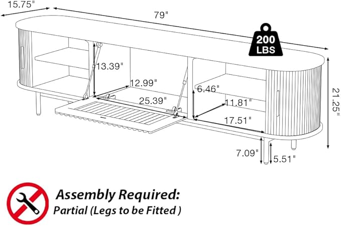 POVISON Sliding Tambour Door TV Stand, Mid Century Modern Sintered Stone TV Console, Wood Media Console for 75 Inch TV, Entertainment Center with Storage Cabinet, Fully-Assembled (Walnut, 78.74")