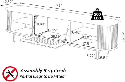 POVISON Sliding Tambour Door TV Stand, Mid Century Modern Sintered Stone TV Console, Wood Media Console for 75 Inch TV, Entertainment Center with Storage Cabinet, Fully-Assembled (Walnut, 78.74")