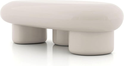 24/7 Shop at Home Kavren Modern 37-inch Oval Glossy Low Profile Coffee Table, Stone Shape Living Room Furniture for Small Space, Ivory