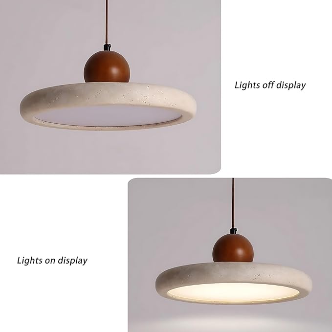 LED Natural Stone Pendant Light with Warm Glow, Modern Minimalist Dome Chandelier, Small Hanging Lamp for Kitchen Island Over Sink Bedroom Dining Room or Tea Room(Walnut)
