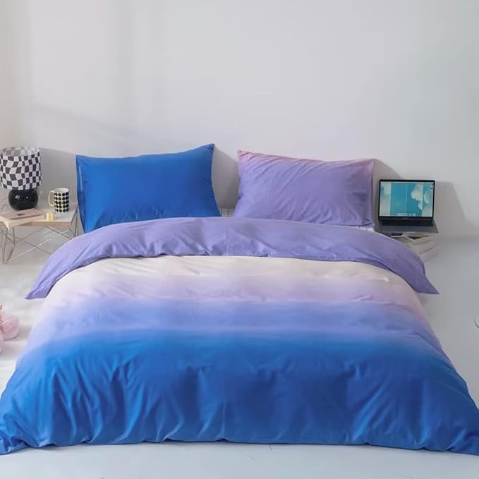 CLOTHKNOW Blue Purple Comforter Set Twin/Twin XL Gradient Blue Bedding Comforter Sets Purple White Bed Comforter Soft Luxury