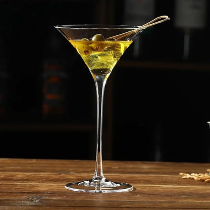 Hand Blown Crystal Martini Glasses, Long Stem Cocktail Glass, 4.8 oz, Set of 4, Clear