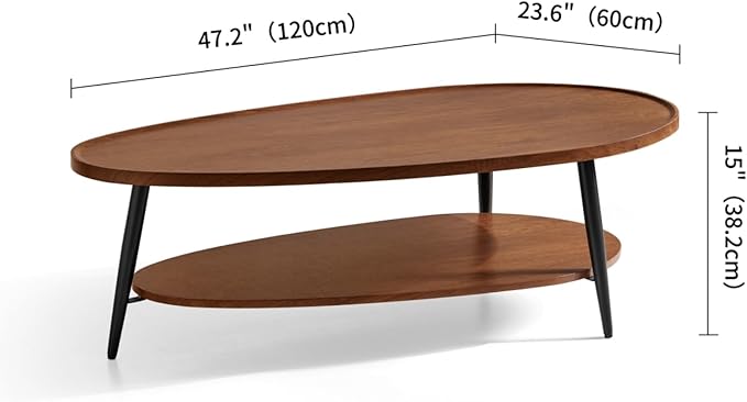 Saint Mossi Modern Coffee Table for Living Room, Mid-Century Oval Wood Coffee Table, Double Layer Center Table for Small Space, D47xW23.6xH15, Espresso