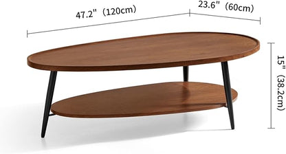 Saint Mossi Modern Coffee Table for Living Room, Mid-Century Oval Wood Coffee Table, Double Layer Center Table for Small Space, D47xW23.6xH15, Espresso