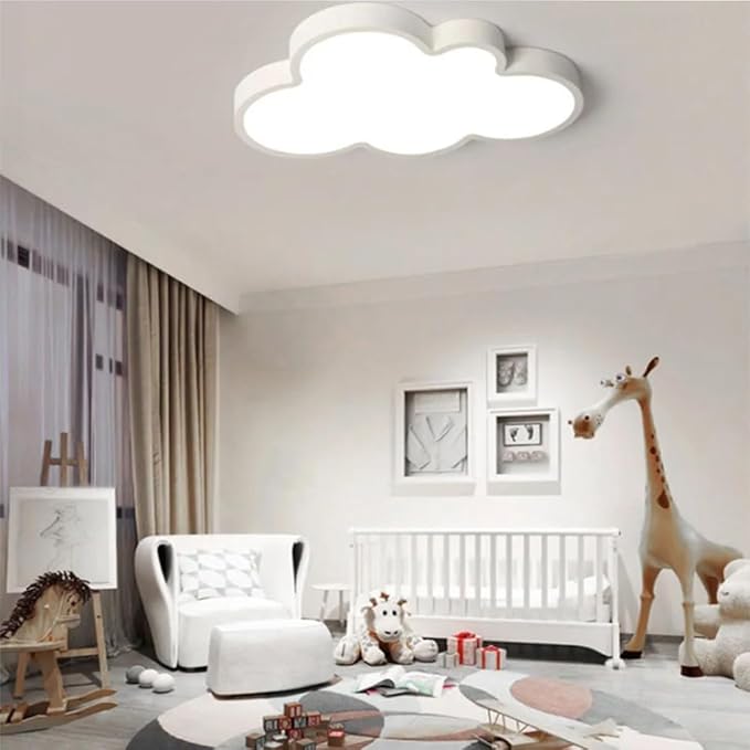 Cloud-Shaped Ceiling Light for Kids Room - 3-Color Adjustable, Dimmable LED Nursery Light, Flush Mount Modern Ceiling Lamp for Bedroom, Playroom (White) 22IN 48w