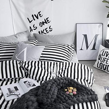 CLOTHKNOW Striped Queen Comforter Set Black and White Bedding Comforter Sets All Season Farmhouse Comforter Queen with 2 x Pillow Cases