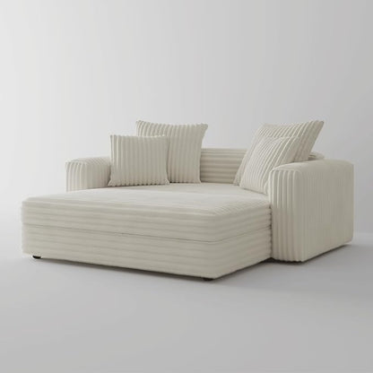 Acanva Oversized Cozy Chaise Indoor with Removable Ottoman, Modern Upholstered Fluffy Sleeper Sofa Bed, Comfy Reclining Couch for Living Room, Bedroom, White