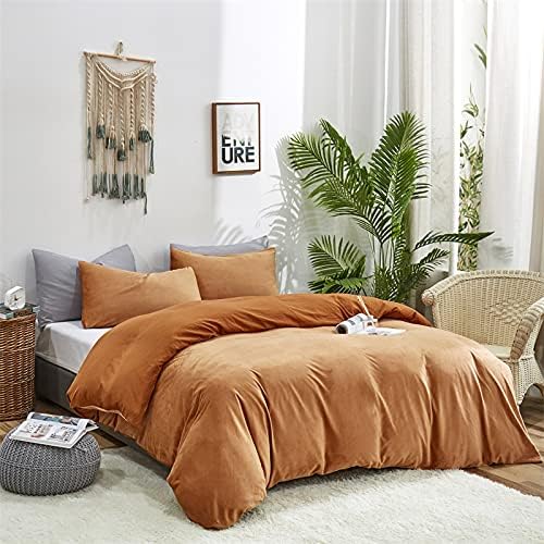 CLOTHKNOW Pumpkin Velvet Full Comforter Set Brown Fluffy Bedding Comforter Sets Terracotta Comforter Soft Cozy Orange Bed Comforter Sets