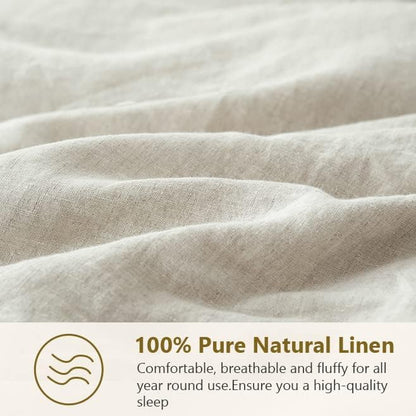 Simple&Opulence 100% Linen Euro Sham Pillow Covers Belgian Flax-Set of 2, Decorative Pillow Cover with Tassels, Boho Shabby Chic Style for Couch/Bed, Natural Linen, 26" x 26"